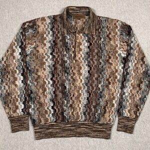 Massimo Polo Shirt Large Abstract Pullover Sweater Coogi Style Zig Zag Italy